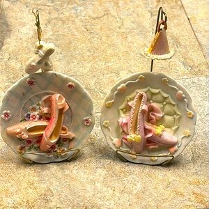 Ballerina Slipper Porcelain 3-D Plates w/ holders